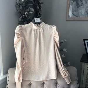 Cream Leopard Print Long Sleeve Blouse SZ S